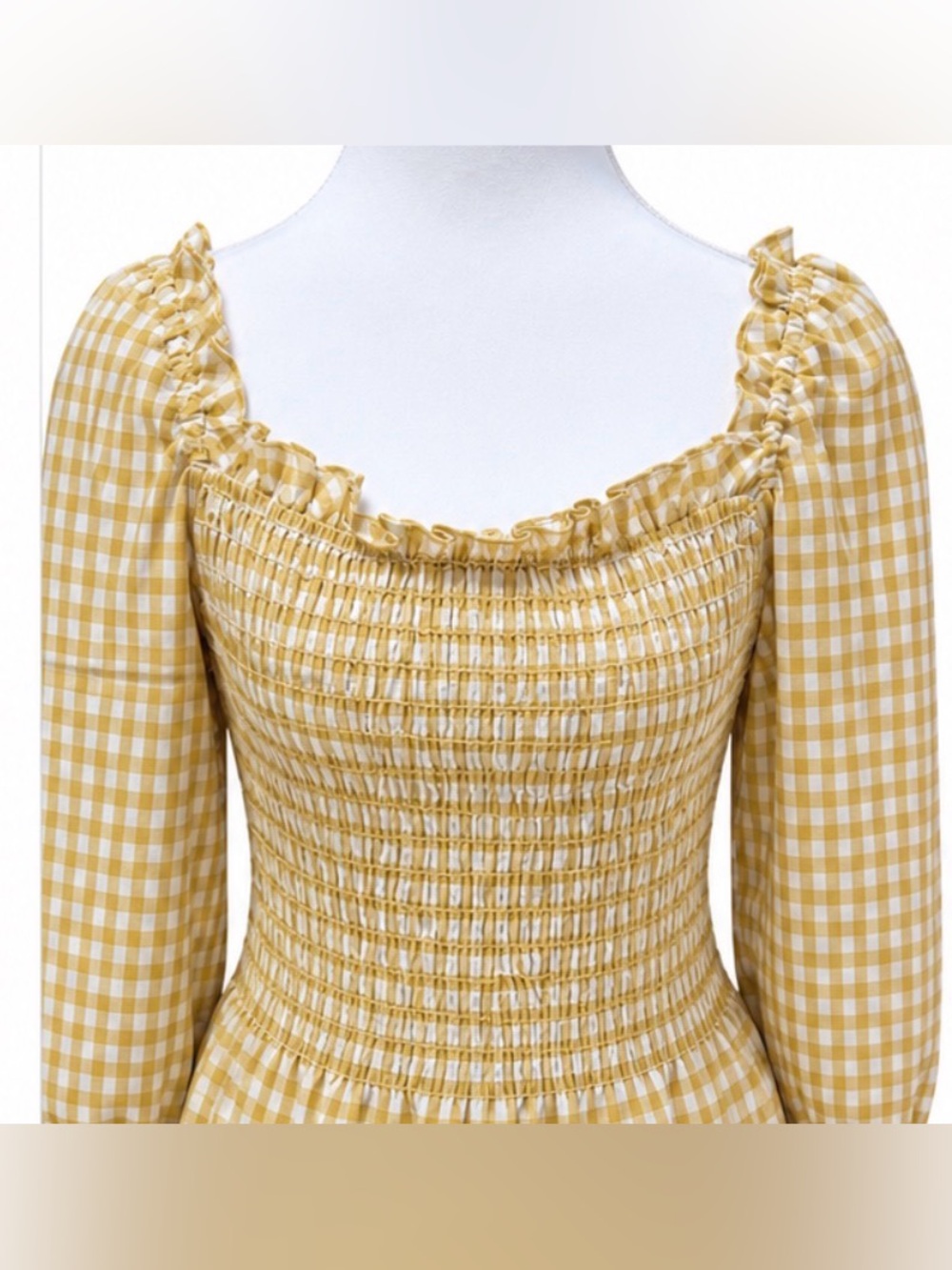 Max Studio Gingham Smocked Peplum Top Puff Sleeve Square Neck NWT  Size L - Picture 7 of 13